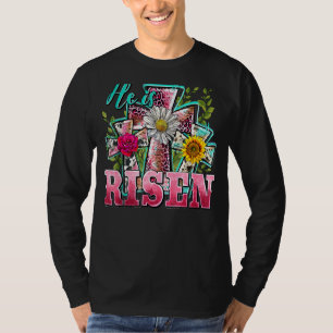 He Is Risen Sunflower Leopard Cross Jesus Christia T-Shirt