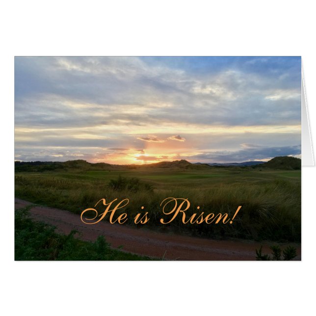 "He is Risen!" Sunrise on Green hills Easter Card (Front Horizontal)