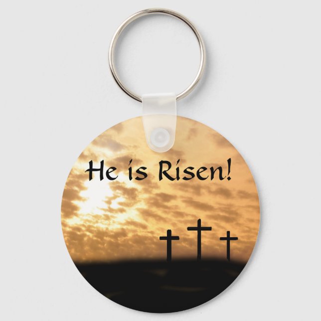 He is Risen! Three Crosses and Sunset Key Chain (Front)