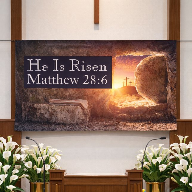 He Is Risen Three Crosses Empty Tomb Church Easter Banner (Creator Uploaded)