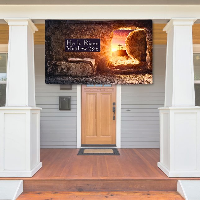 He Is Risen Three Crosses Empty Tomb Easter Banner (Creator Uploaded)