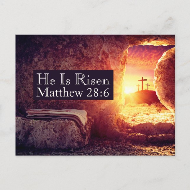 He Is Risen Three Crosses Empty Tomb Easter Holiday Postcard (Front)