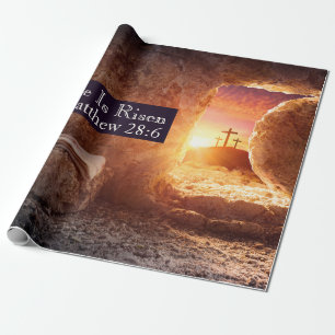 He Is Risen Three Crosses Empty Tomb Easter Wrapping Paper