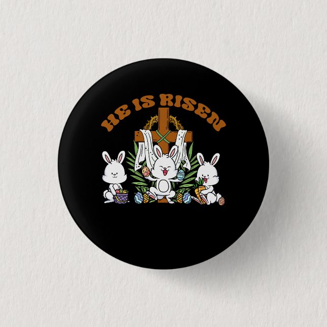 He is Risen Trendy Christian Easter Bunny Under Fa 3 Cm Round Badge (Front)
