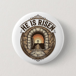 He Is Risen Vintage Easter Cross Shirt 6 Cm Round Badge