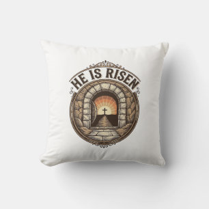 He Is Risen Vintage Easter Cross Shirt Cushion