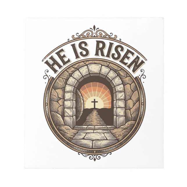 He Is Risen Vintage Easter Cross Shirt Notepad (Front)