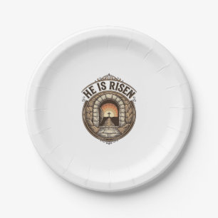 He Is Risen Vintage Easter Cross Shirt Paper Plate