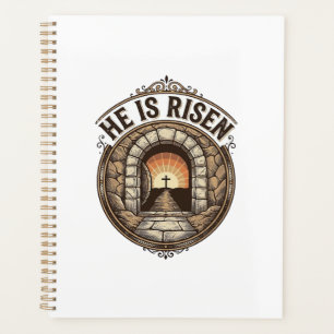 He Is Risen Vintage Easter Cross Shirt Planner