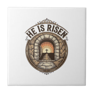 He Is Risen Vintage Easter Cross Shirt Tile
