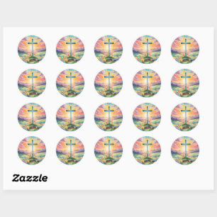 He is Risen, Watercolor Art Classic Round Sticker