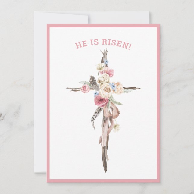 He Is Risen | Watercolor Cross | Easter Card (Front)