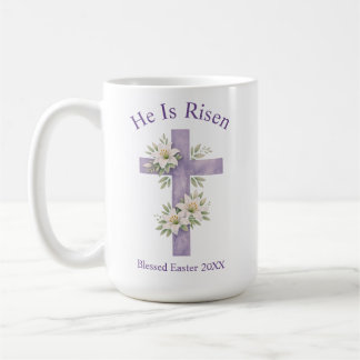 He Is Risen Watercolor Floral Cross Easter 2026 Coffee Mug