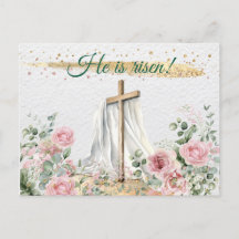 He Is Risen Watercolor Roses Eucalyptus Christian