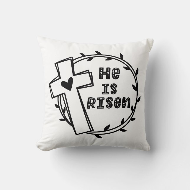 He Is Risen with Cross Easter Cushion (Front)