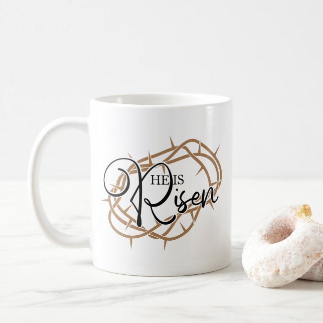 He Is Risen with Crown Of Thorns Coffee Mug (With Donut)
