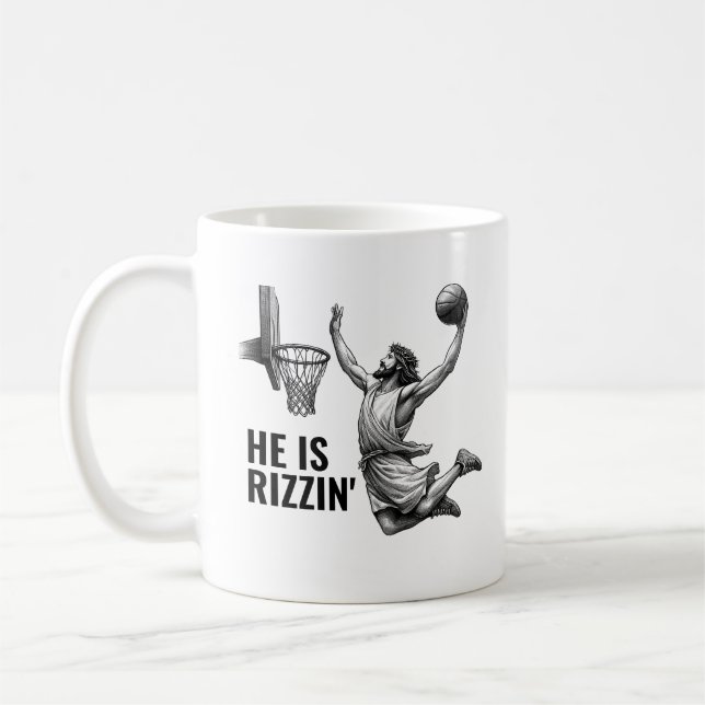 He is Rizzin - Basketball Jesus Funny Jesus Meme Coffee Mug (Left)