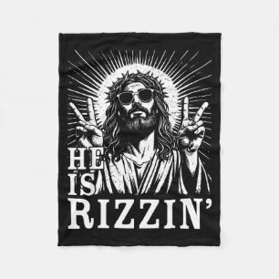 He Is Rizzin Christian Cross Jesus Bible Verse Hap Fleece Blanket
