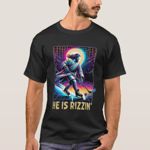 He Is Rizzin Christian Ice Hockey Lover Jesus Meme T-Shirt