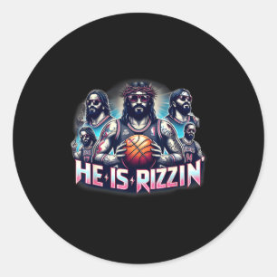 He Is Rizzin Christian Jesus Playing Basketball Ea Classic Round Sticker