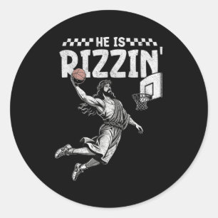 He Is Rizzin Christian Jesus Playing Basketball Ea Classic Round Sticker