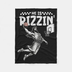He Is Rizzin Christian Jesus Playing Basketball Ea Fleece Blanket