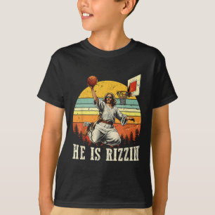 He Is Rizzin Easter Bysketll Christian  T-Shirt
