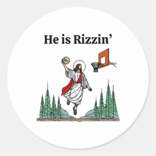 He Is Rizzin Easter Day Playing Basketball Classic Round Sticker