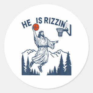 He Is Rizzin Easter Funny Bysketbyll Christian Rel Classic Round Sticker