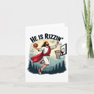 He Is Rizzin Easter Jesus Playing Basketball Hoop  Card