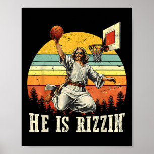 He Is Rizzin Easter Sketll Christian Poster