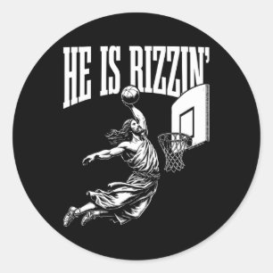 He Is Rizzin Fun Jesus Basketball Meme  Classic Round Sticker