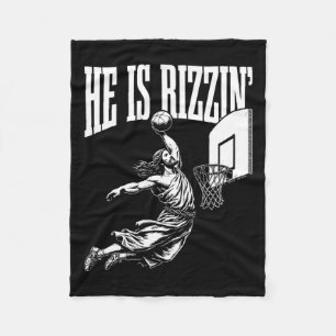 He Is Rizzin Fun Jesus Basketball Meme  Fleece Blanket