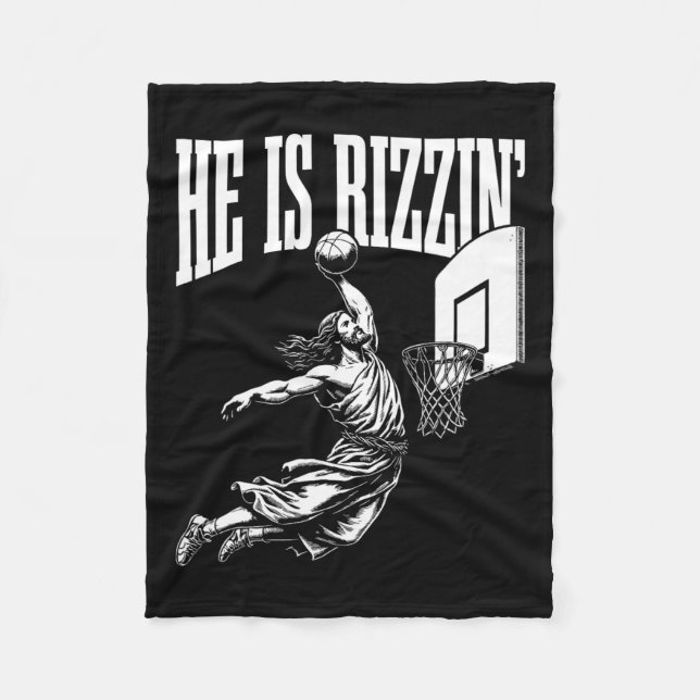 He Is Rizzin Fun Jesus Basketball Meme  Fleece Blanket (Front)