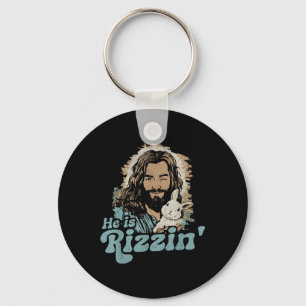 He Is Rizzin Funny Cute Jesus Bunny Easter Christi Key Ring