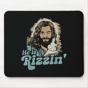 He Is Rizzin Funny Cute Jesus Bunny Easter Christi Mouse Mat