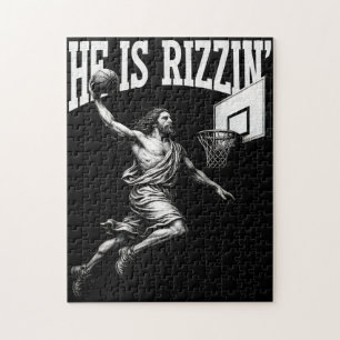 He Is Rizzin Funny Jesus Basketball Easter Day Jigsaw Puzzle