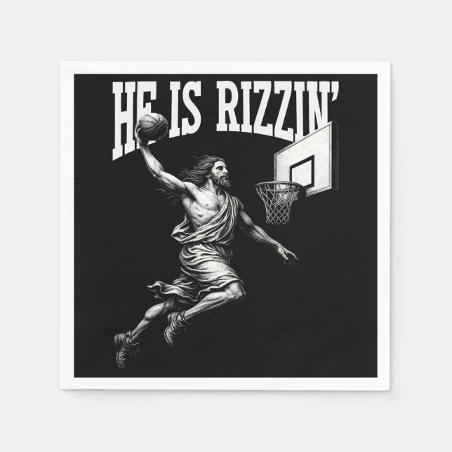 He Is Rizzin Funny Jesus Basketball Easter Day Napkin (Front)