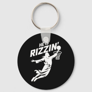 He Is Rizzin Funny Jesus Bysketbyll Meme Retro Eas Key Ring