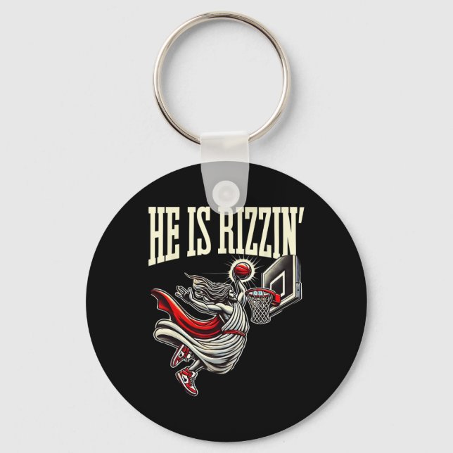 He Is Rizzin Funny Jesus Bysketll Meme  Key Ring (Front)