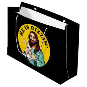 He Is Rizzin Funny Jesus Christian Easter Day Large Gift Bag
