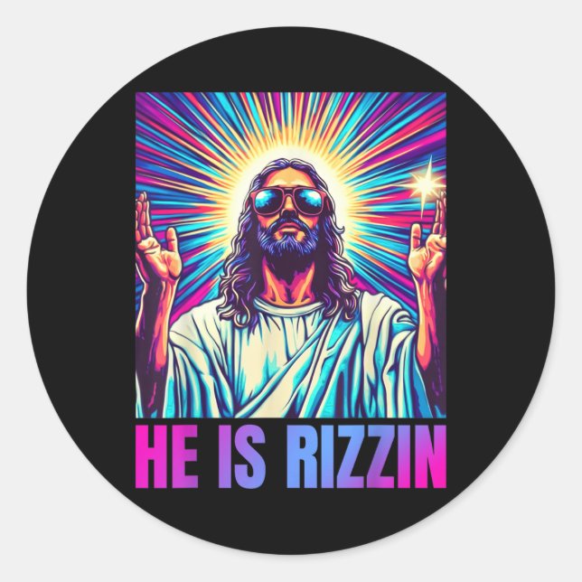 He Is Rizzin Funny Jesus Meme Christian Men Boy  Classic Round Sticker (Front)