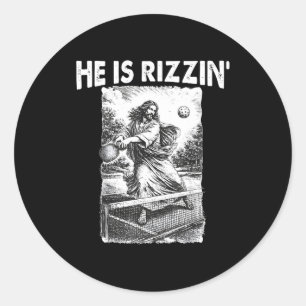 He Is Rizzin Funny Jesus Pickleball Meme Christian Classic Round Sticker