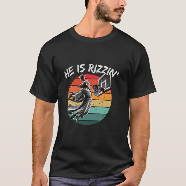 He Is Rizzin Funny Jesus Playing Basketball Meme C T-Shirt (Front)