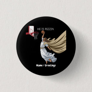 He Is Rizzin Funny Jesus Playing Basketball Retro 3 Cm Round Badge