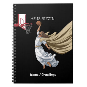 He Is Rizzin Funny Jesus Playing Basketball Retro Notebook