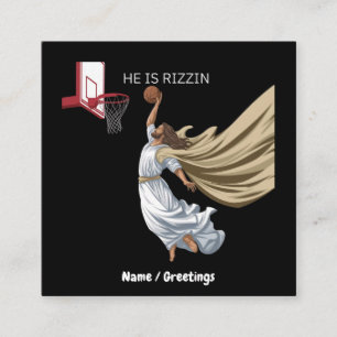 He Is Rizzin Funny Jesus Playing Basketball Retro Square Business Card