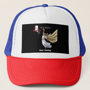 He Is Rizzin Funny Jesus Playing Basketball Retro Trucker Hat