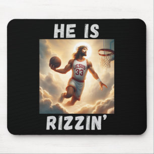 He Is Rizzin Funny Jesus Playing Bysketbyll Mouse Mat