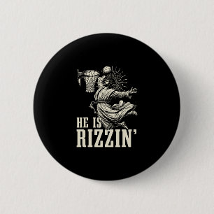 He Is Rizzin Funny Jesus Sketll Easter Christian M 6 Cm Round Badge